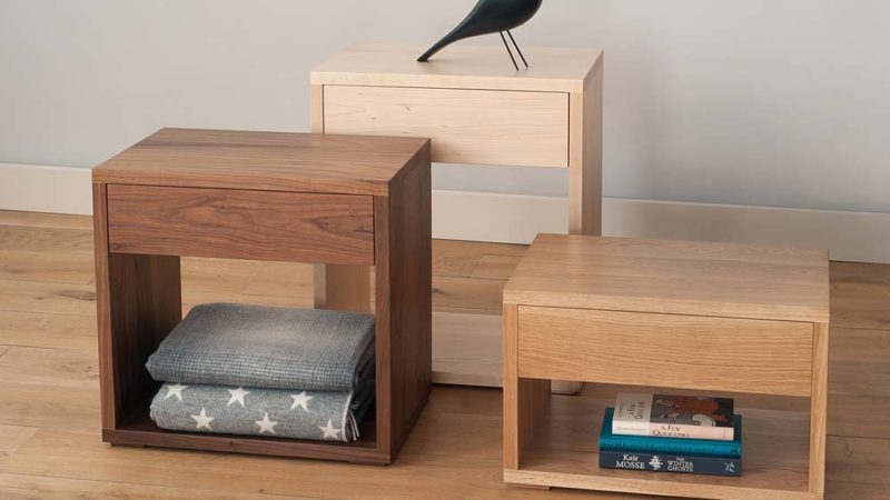 Cube bedside tables designed and made by Natural Bed Company in a choice of wood and in 3 heights.