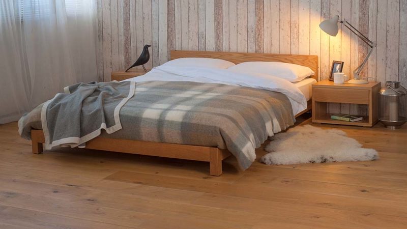 Cosy bedroom with our Nevada Low wooden Bed in Oak