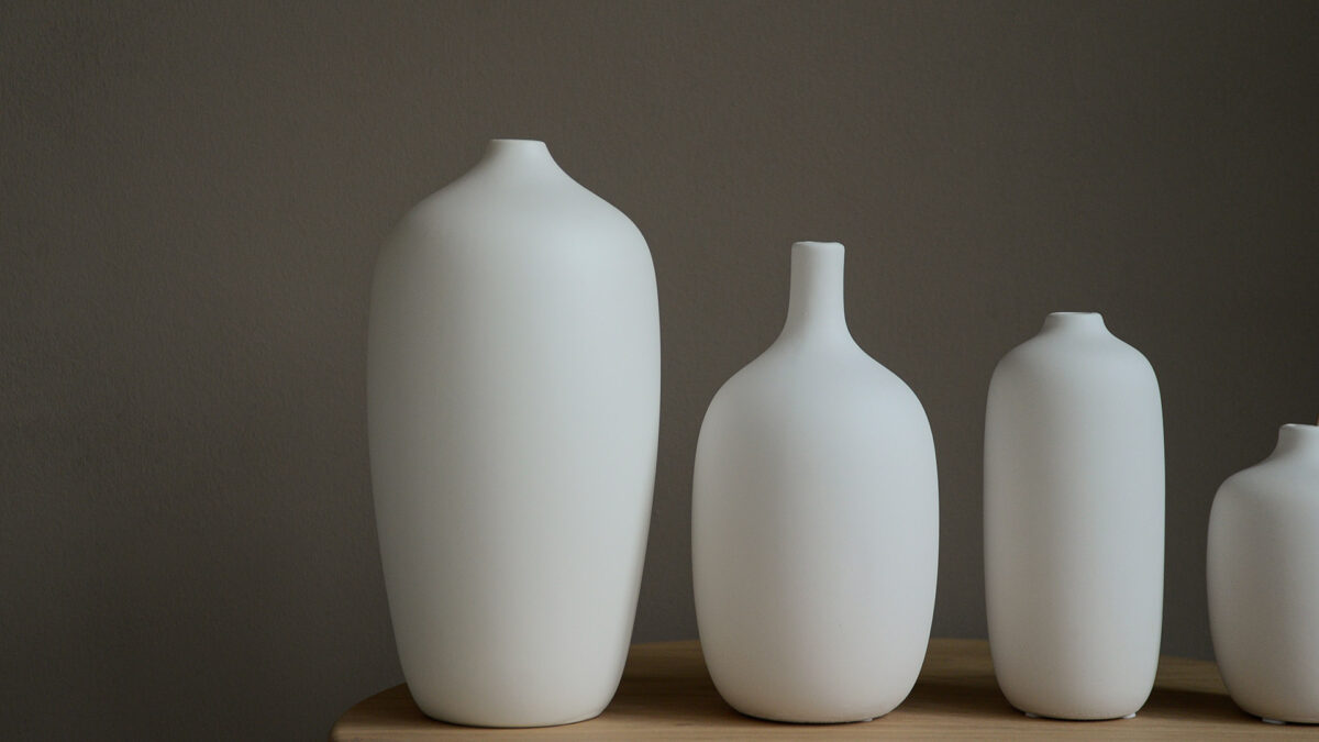 matt white ceramic vases in a range of sizes and shapes