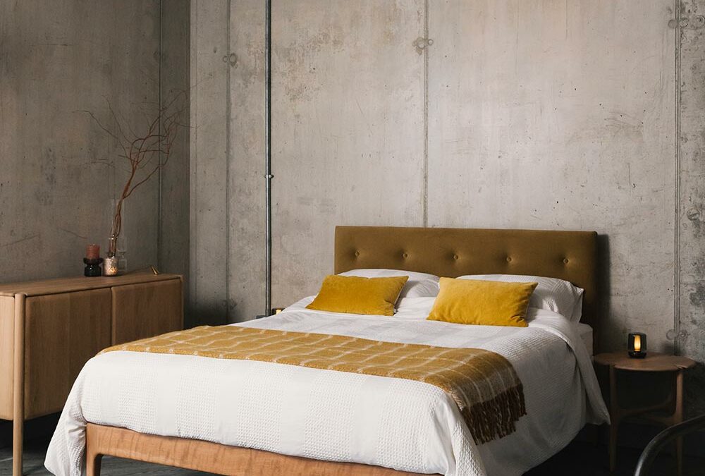 bloomsbury bed with eco velvet headboard portrait