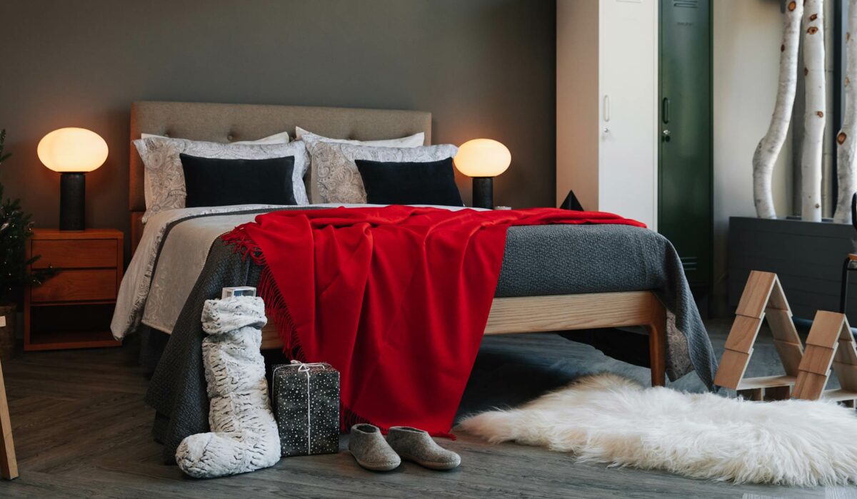 bloomsbury bed with padded headboard xmas look