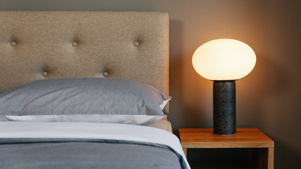 bloomsbury headboard grey bedding and new lamp