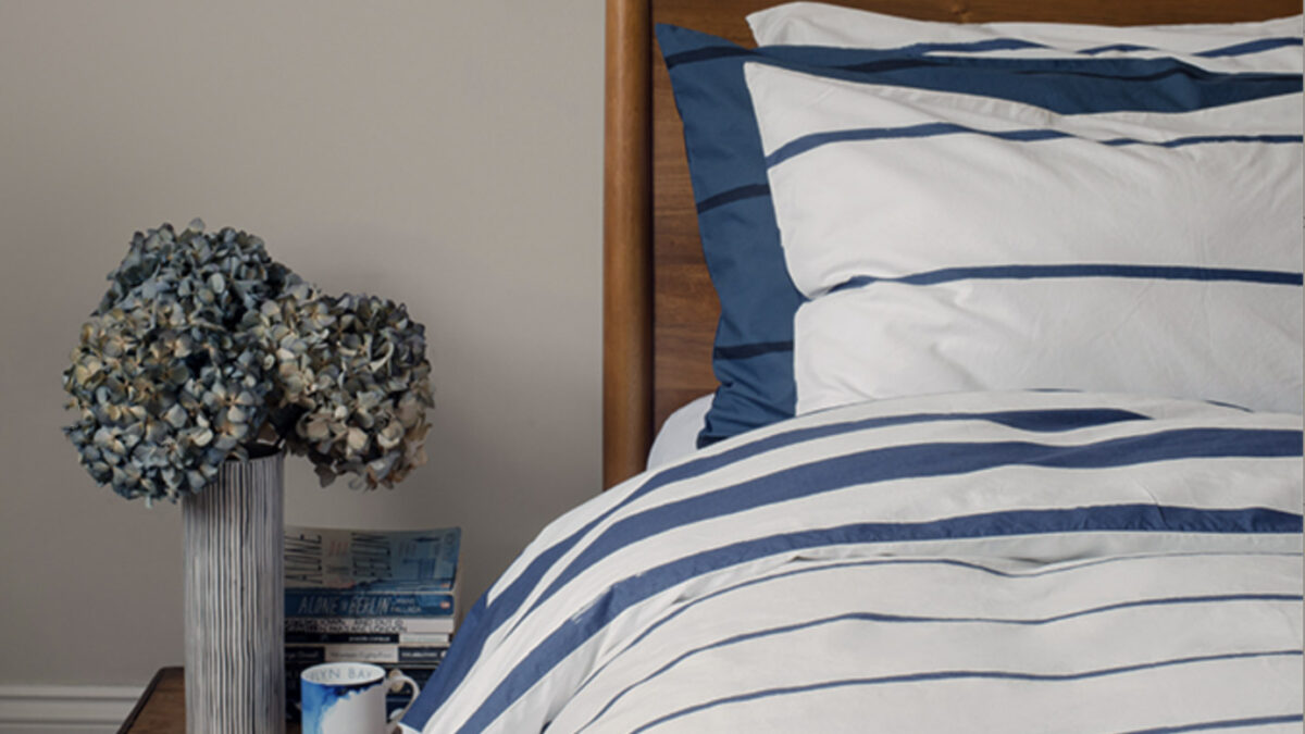 blue and ivory stripe duvet set