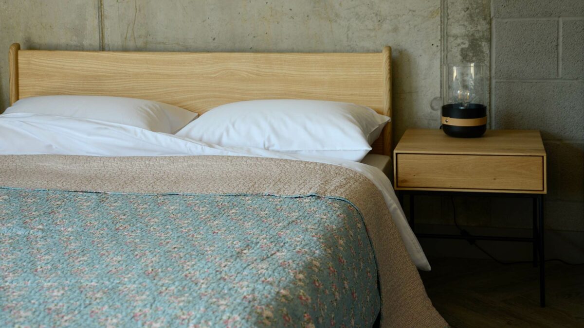 blue and pink reversible bedspread