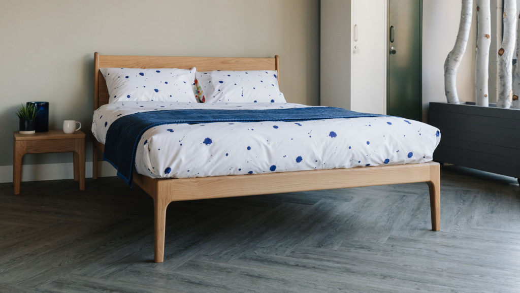 splash print bedding on oak Camden