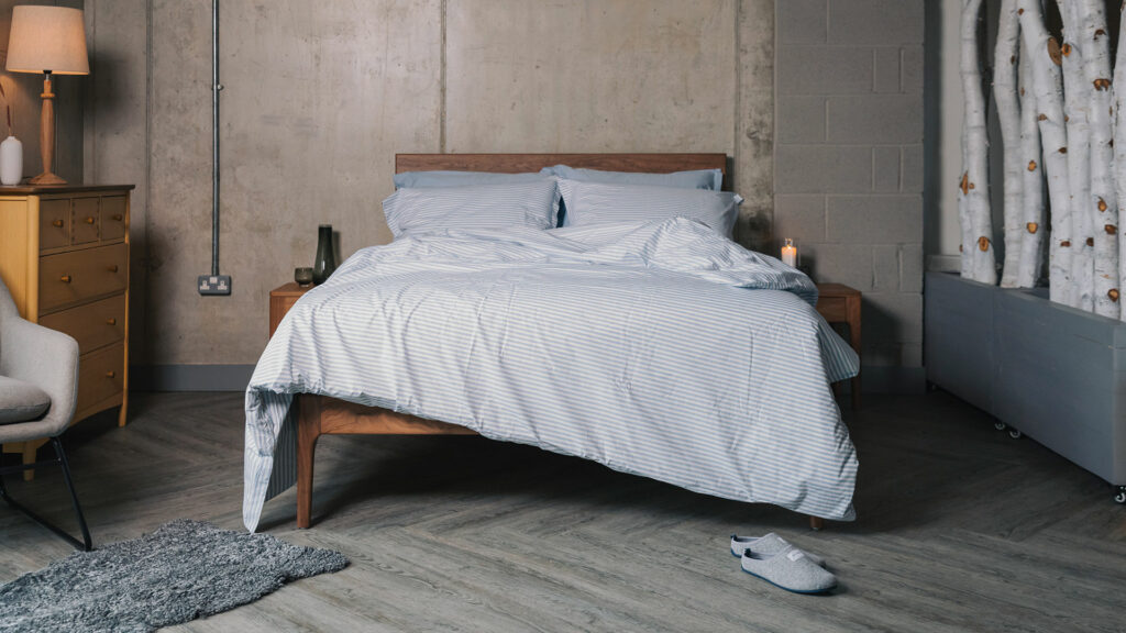 blue and white striped cotton duvet set