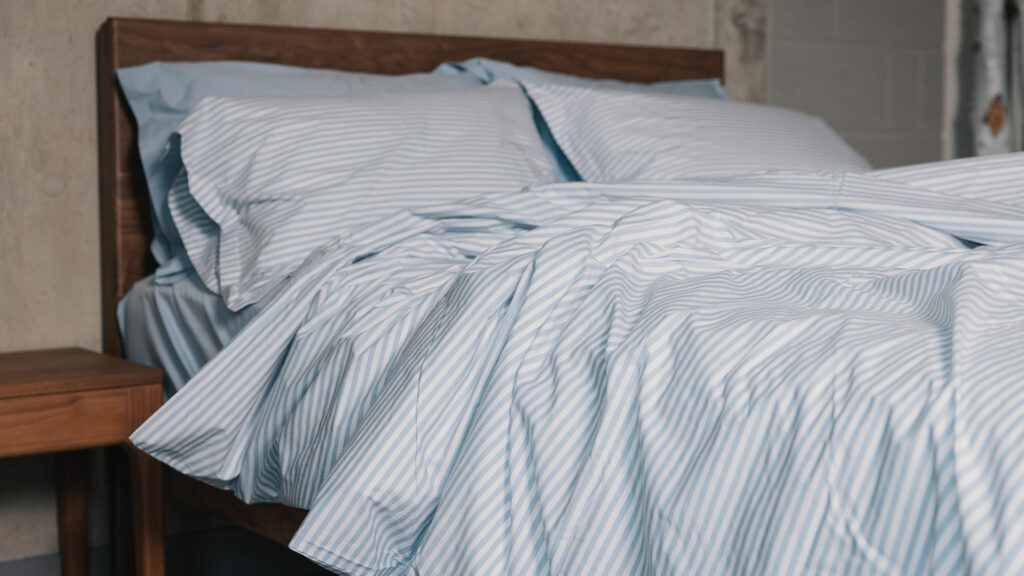 Blue and white striped cotton duvet cover and pillowcase set