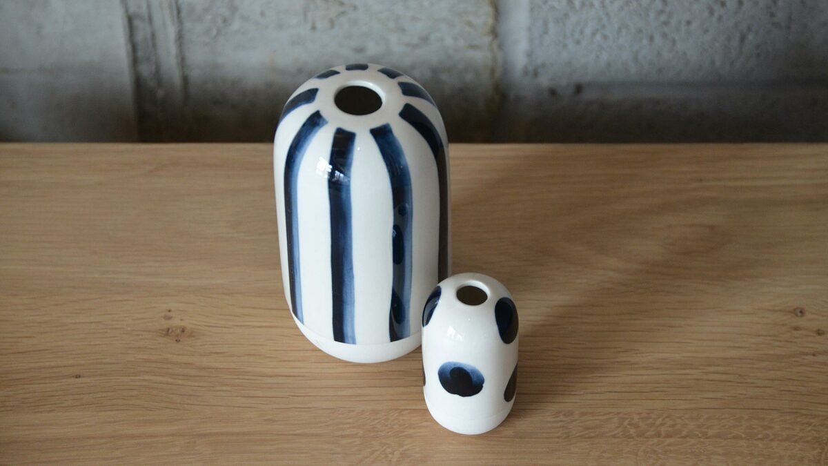 blue patterned ceramics vases