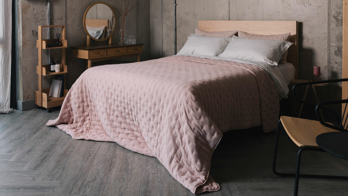 blush pink bedspread