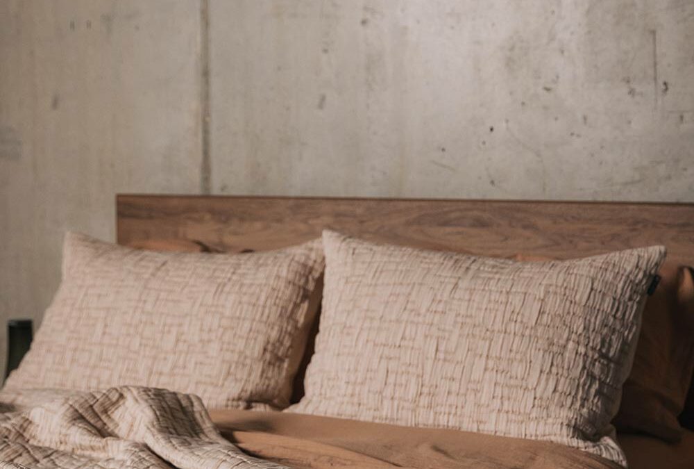blush pink textured bedding portrait
