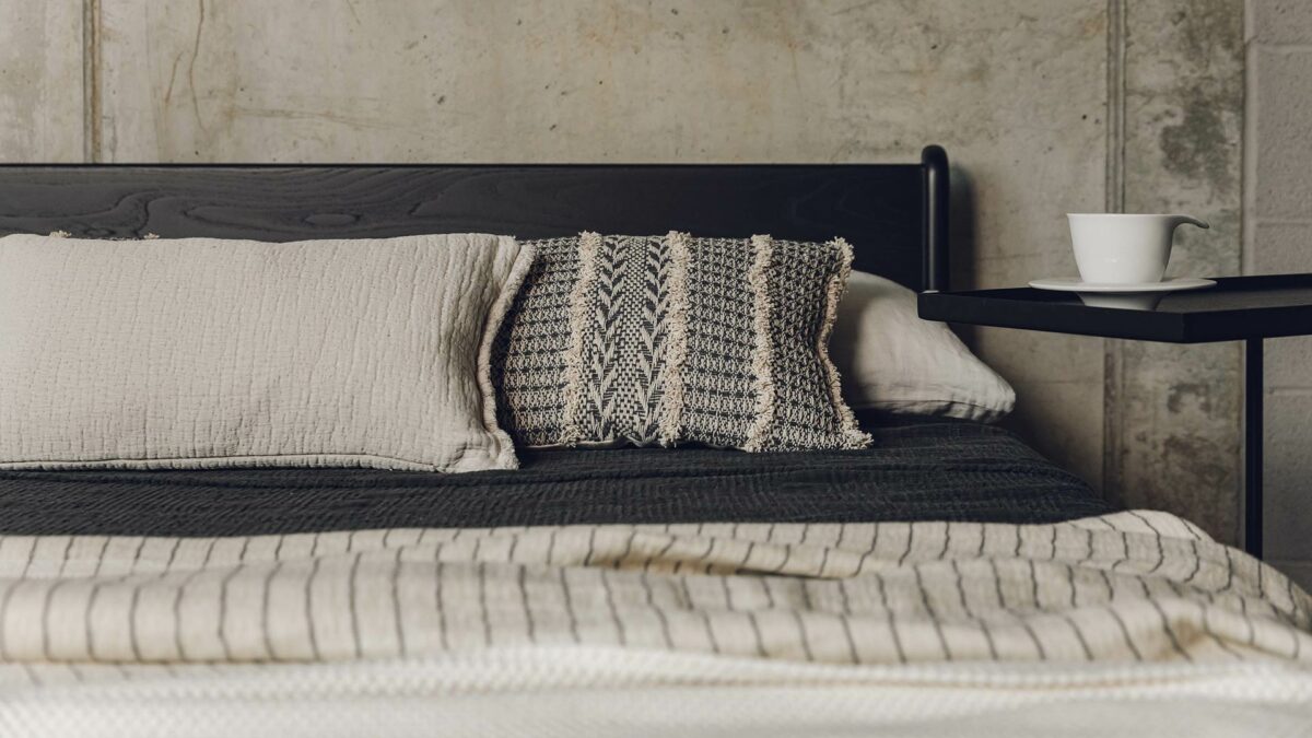 Black and stone BoHo bedding look