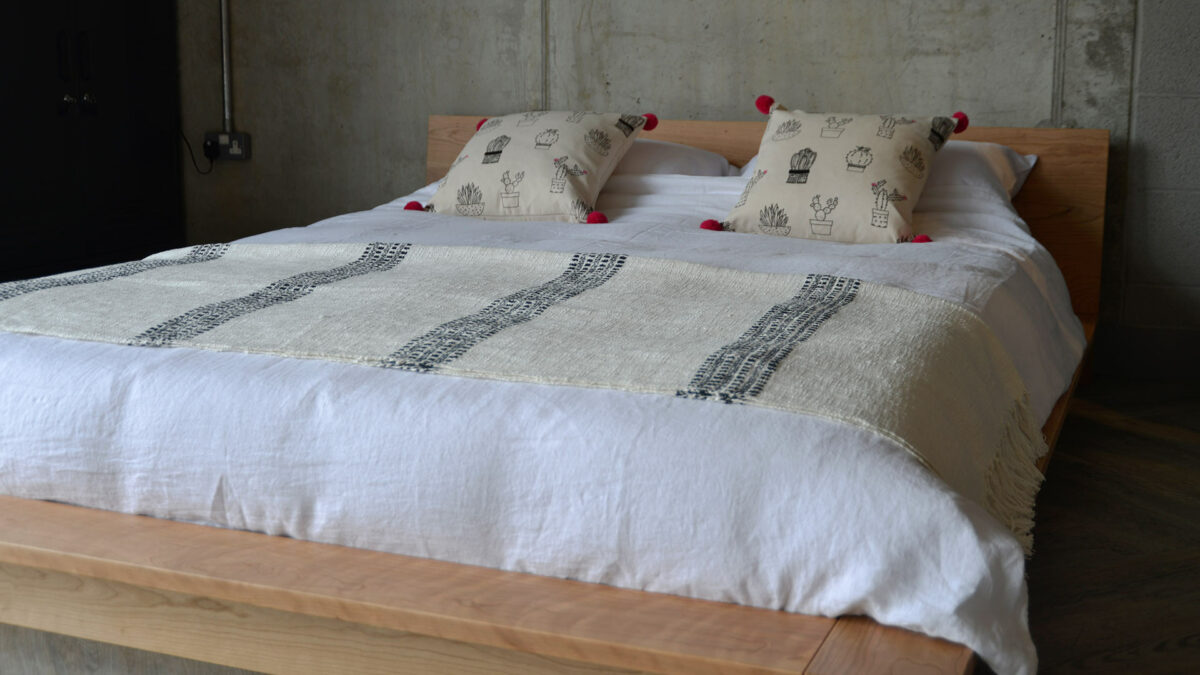boho textured throw cream with black stripes
