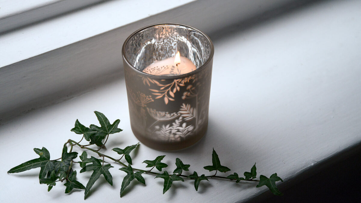 botanical print candle holder