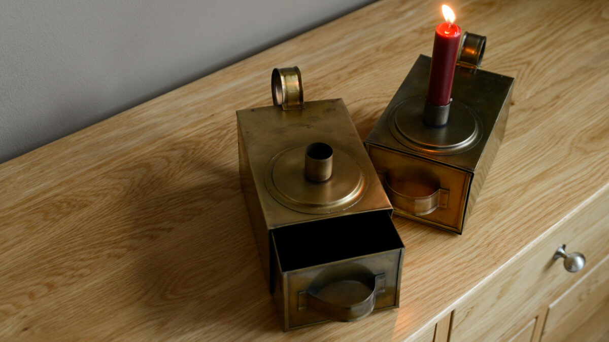 metal brass look candle holder with storage drawer