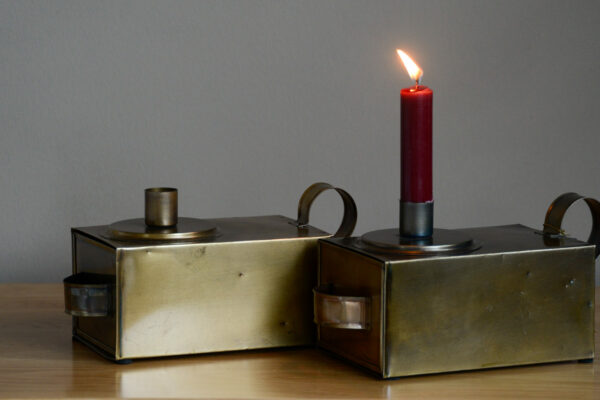 metal brass look candle holder with storage drawer