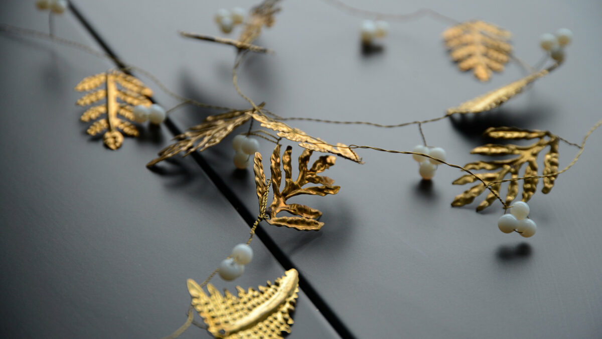 brass leaf and bead garland