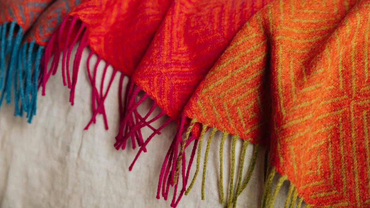 bright colourful throw fringe edge