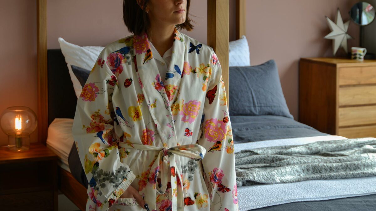 bright floral print light cotton dressing gown