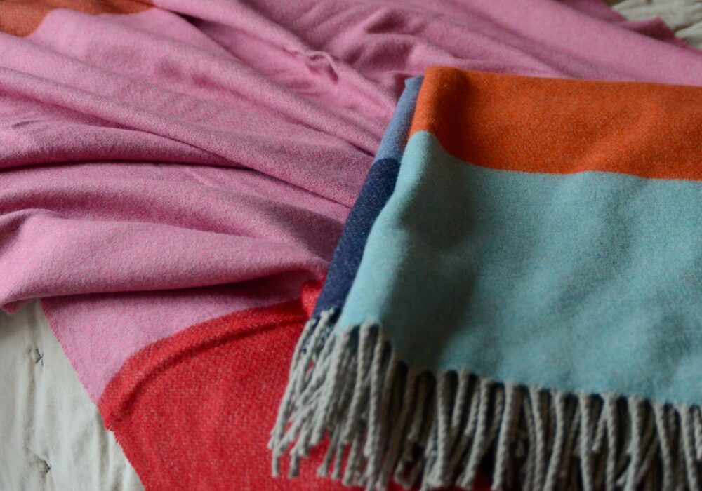 Luxury Merino & Cashmere Throws Colour Block Natural Bed Co