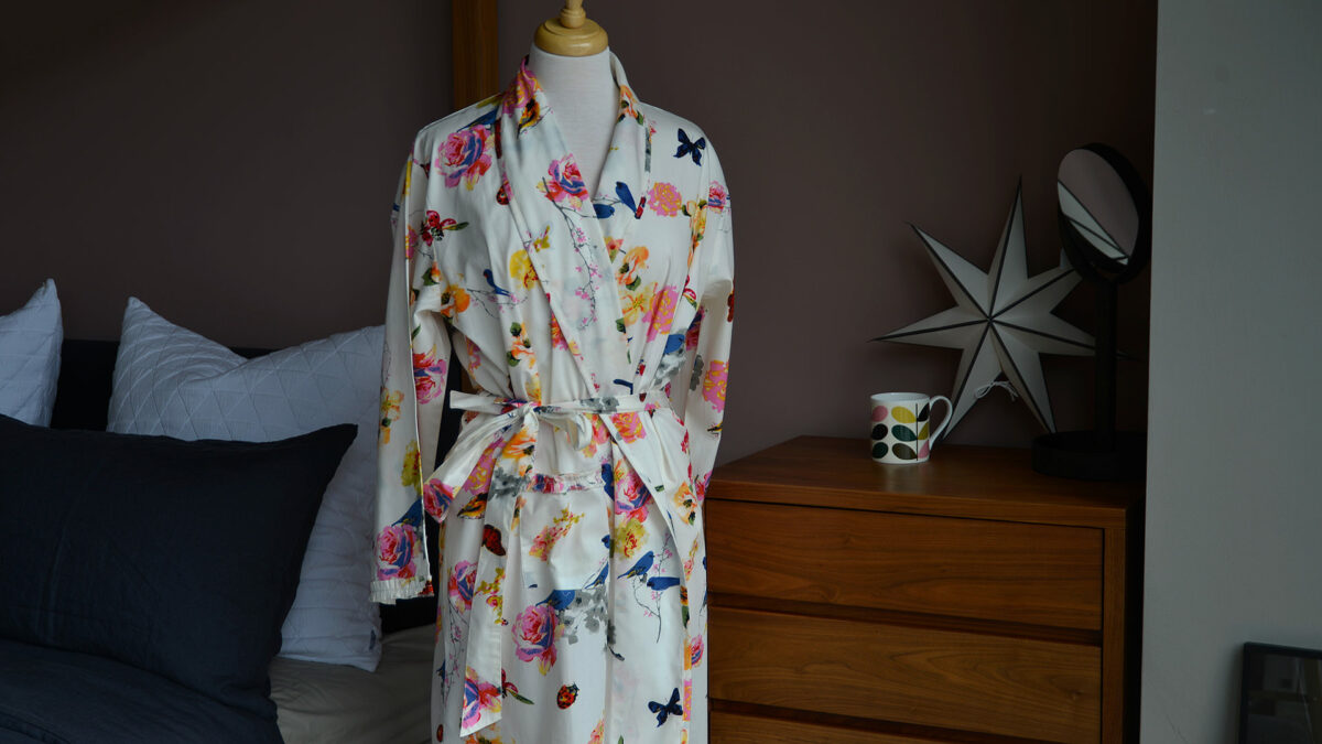 bright floral print light cotton dressing gown