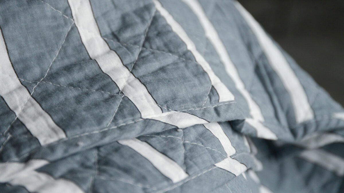 broad stripe throw cool grey blue detail