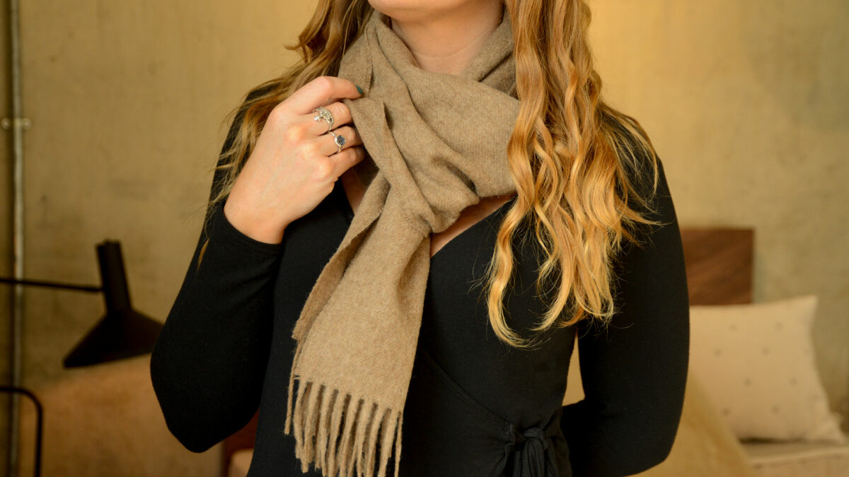 camel coloured merino wool scarf