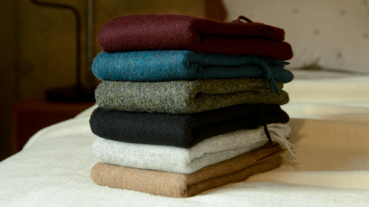bronte wool scarves close up stack