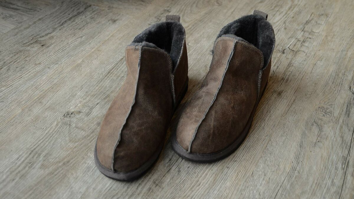 brown and charcoal annie slippers