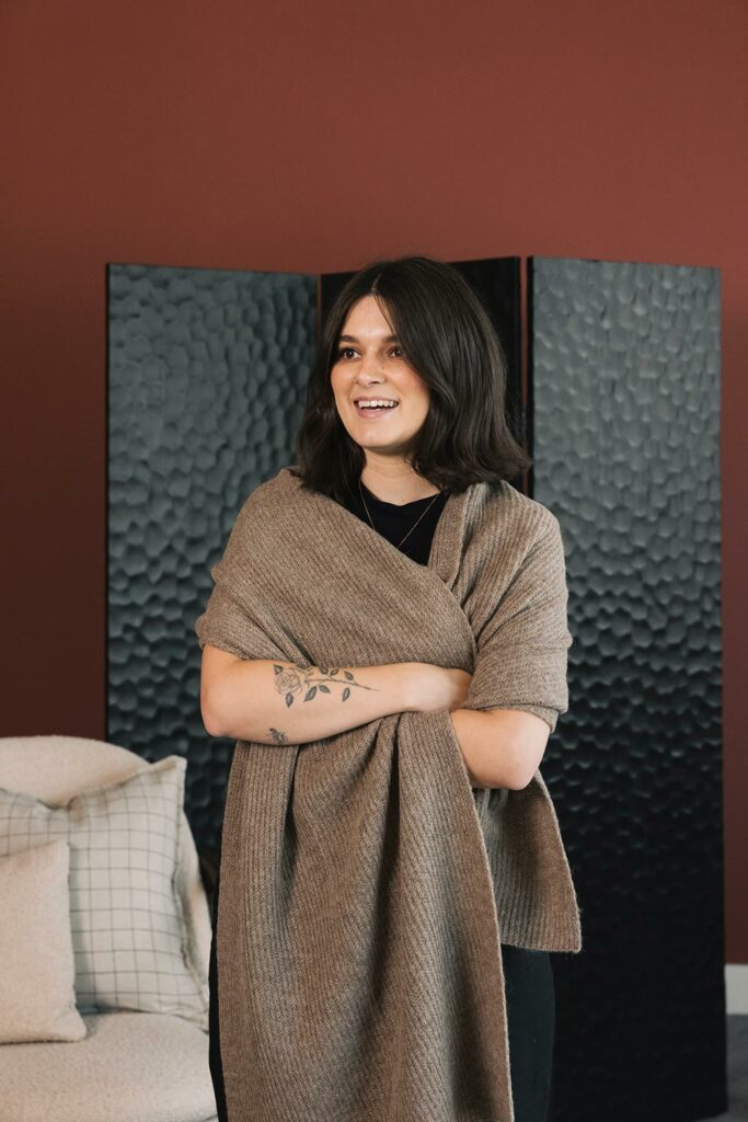 brown baby alpaca scarf portrait