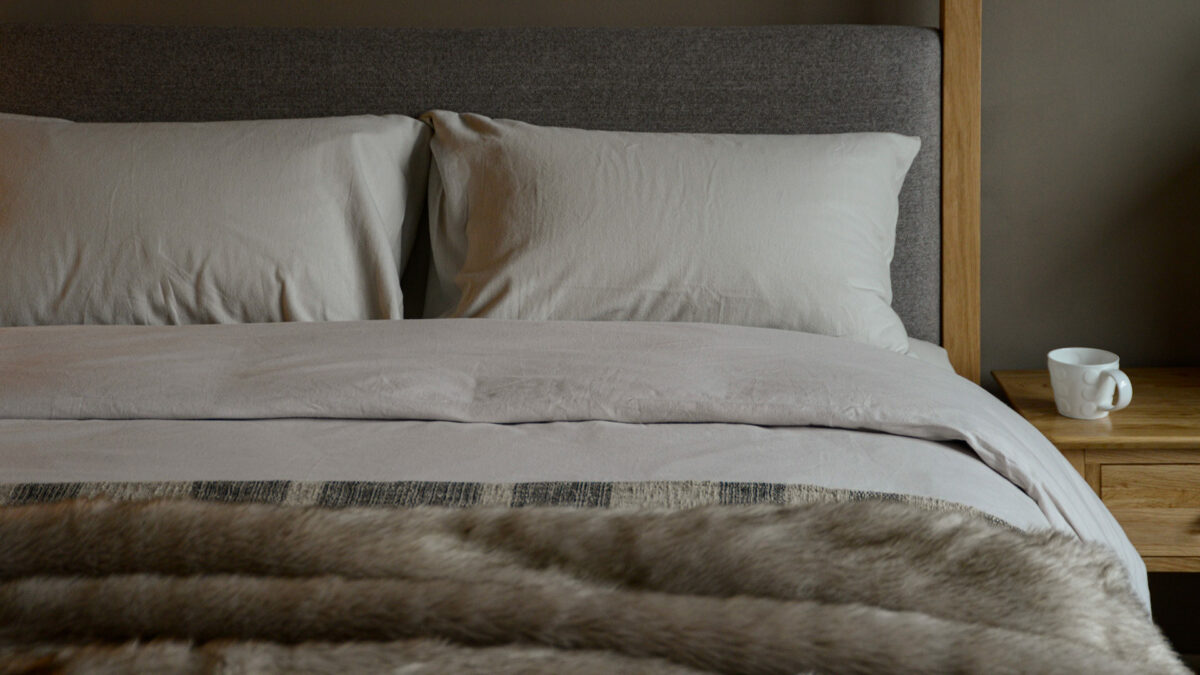 brushed cotton bedding in warm grey