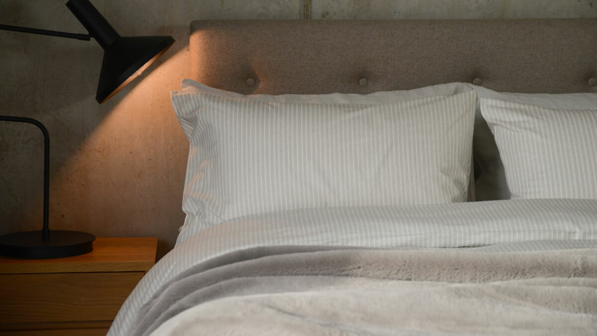 brushed cotton bedding with grey stripe