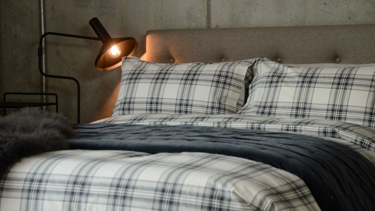 winter bedding choice brushed cotton in ivory and grey check.