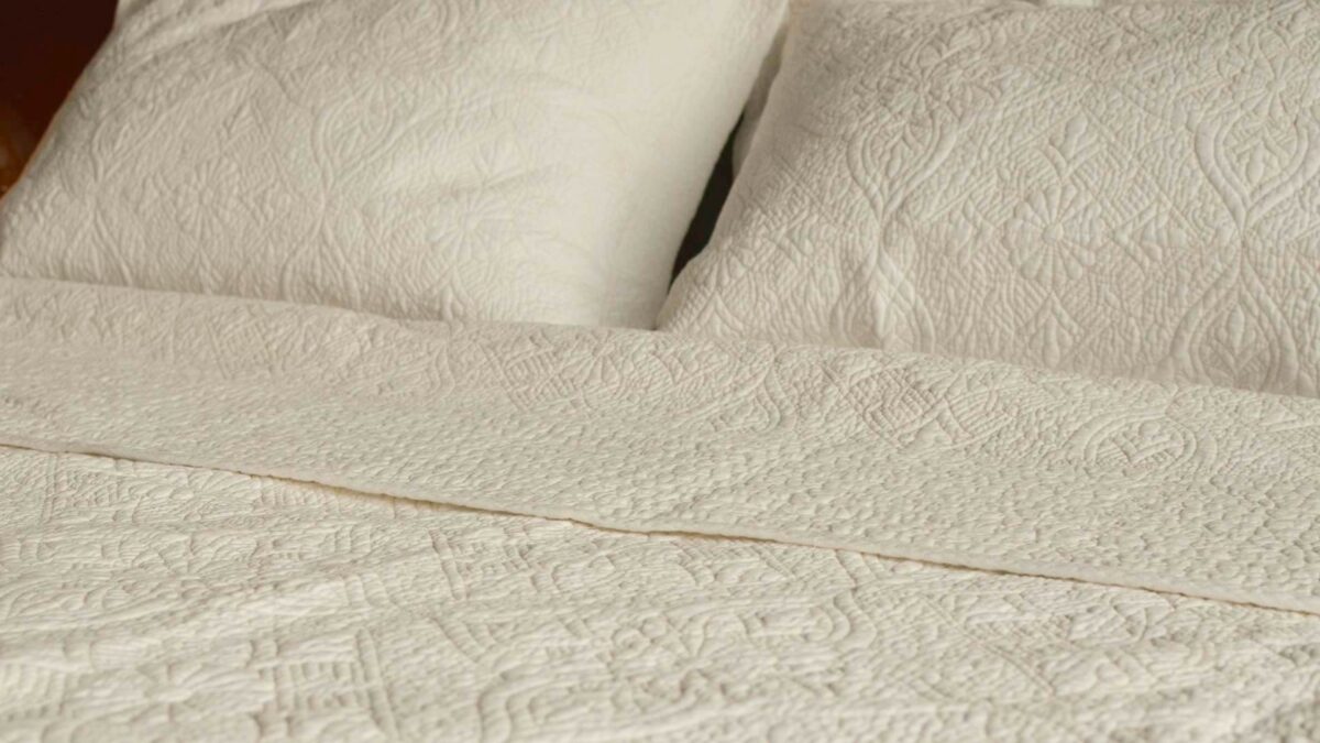 Cream embroidered bedspread