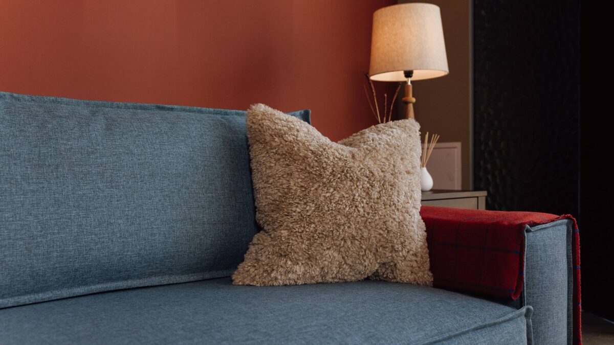 Curly Faux Fur Cushion - Pebble - Image 2