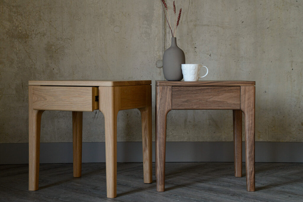 solid wood bedside tables designed to go with our mid-century style Camden bed