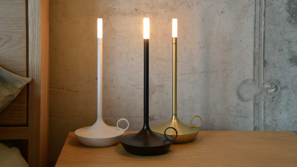 Wick - Modern chargeable LED Candle Lamps in Black, White, and Brass