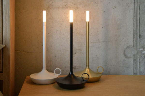 Wick - Modern chargeable LED Candle Lamps in Black, White, and Brass