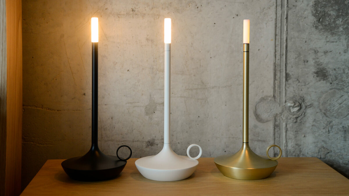 Wick - Modern chargeable LED Candle Lamps in Black, White, and Brass