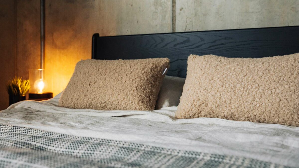 caramel colour faux sheepskin cushions 1