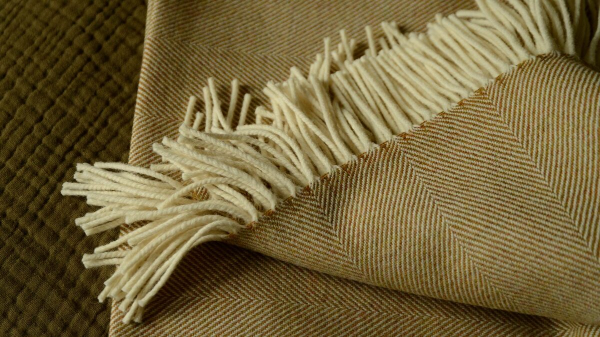 caramel herringbone throw