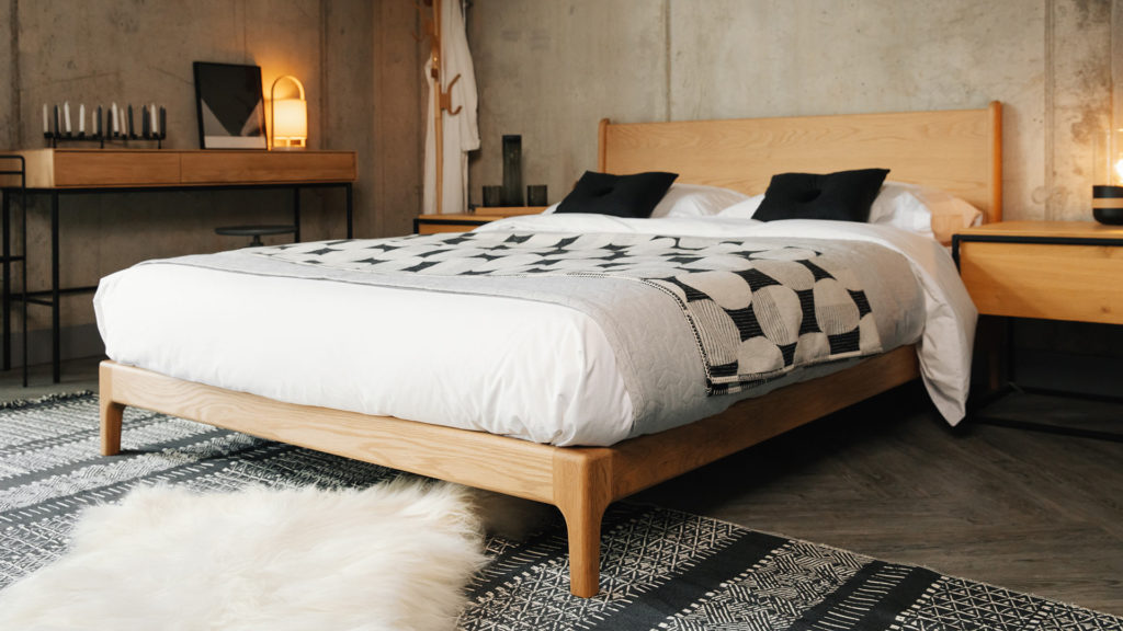 monochrome bedroom setting for low oak Carnaby bed