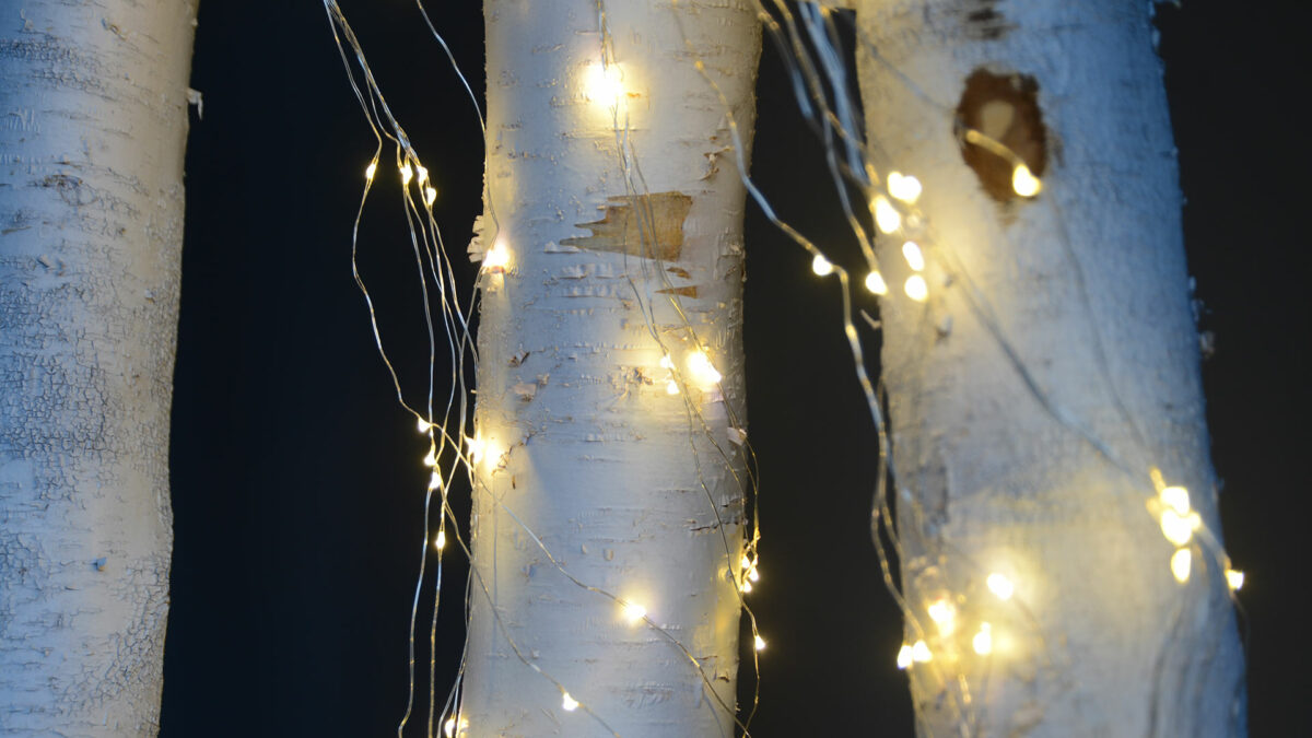 Pretty cascading LED fairy lights with silver wires