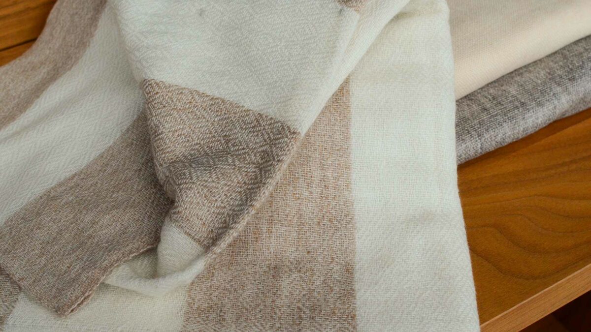 soft and light cashmere scarves in cream and brown stripe
