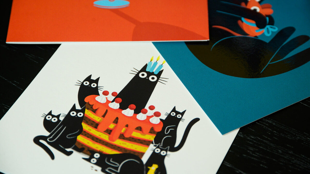 cat birthday cake card