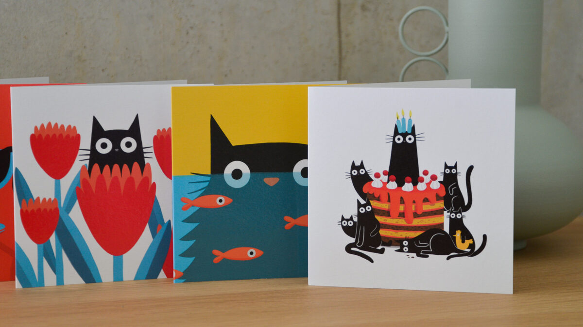 Set of Five Black Cat Cards - Image 5