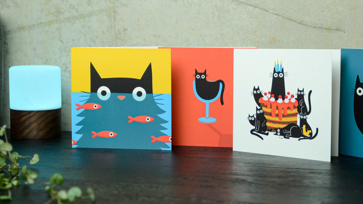 cat designs birthday card set