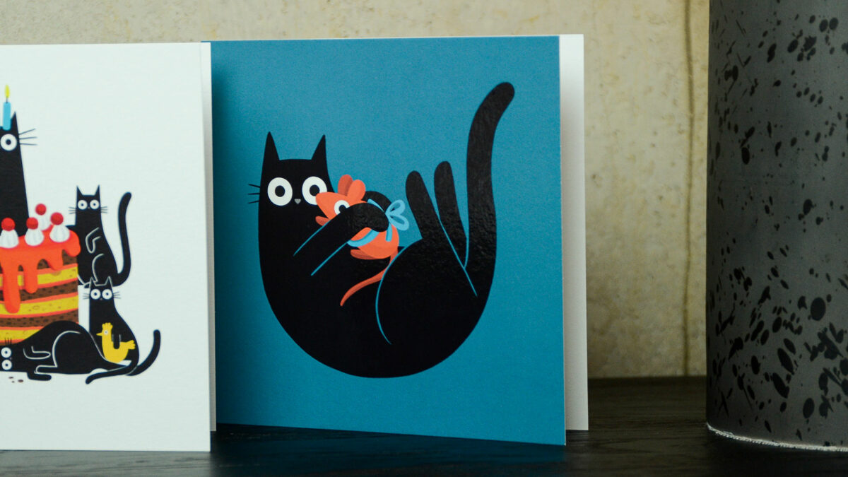 cat with toy card design
