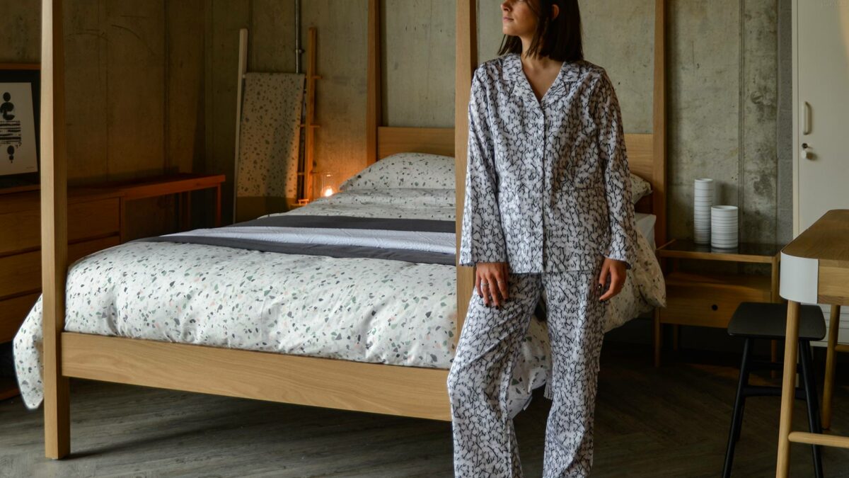 catkins Pj set and black mules with hatfield bedroom set