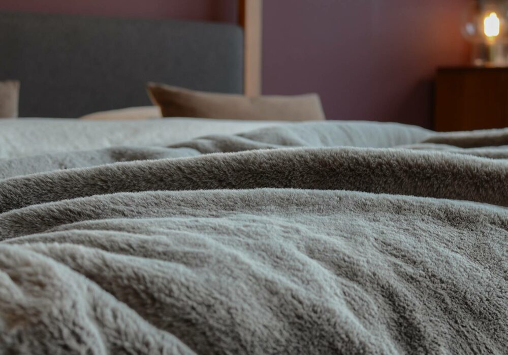 Grey Luxury Faux Fur Bedspread Bedding Natural Bed Company