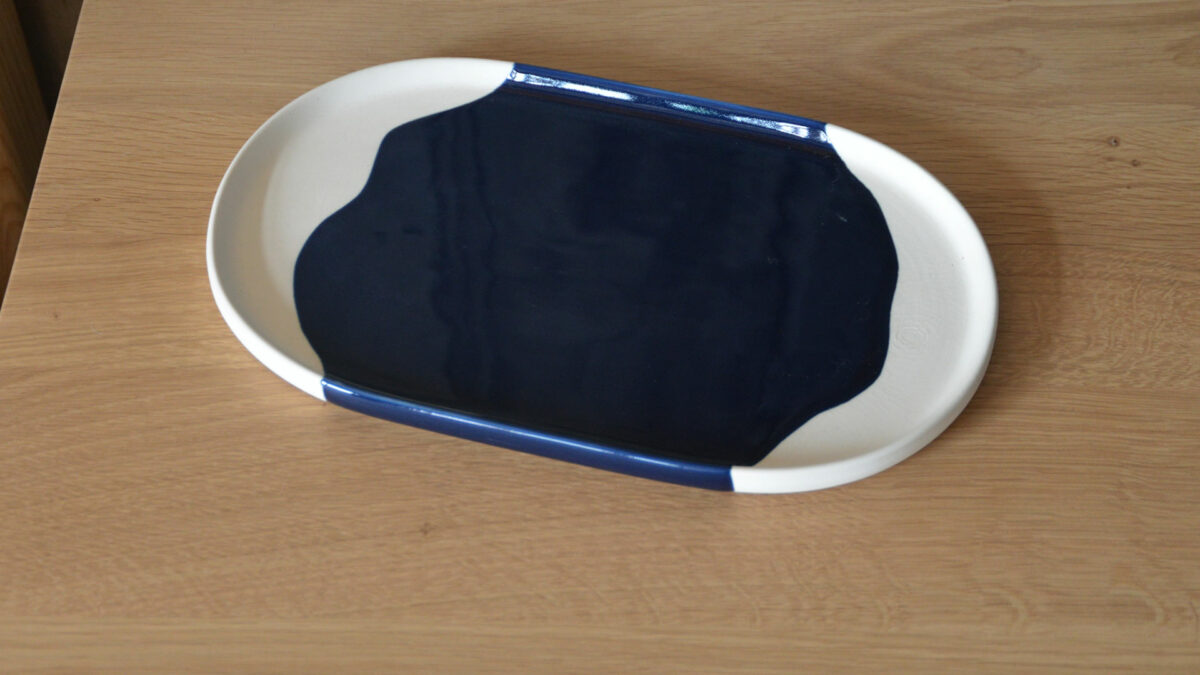 ceramic tray with blue glaze
